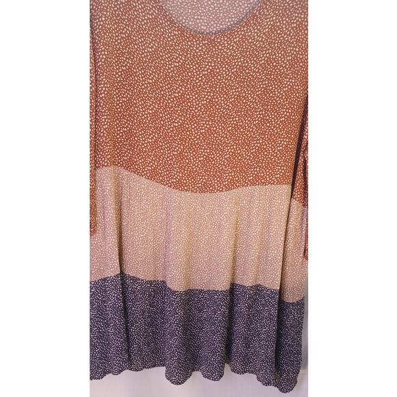 ODDI Color Blocked Tunic Ribbed Flowy Tiered Boho Top Size 2XL Rust Beige Blue - Picture 3 of 8